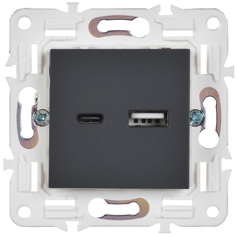SKANDY Розетка USB A+C 18Вт SK-R13T титан  | SK-U22-018-K48 | IEK — миниатюра 2