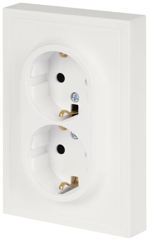 Розетка Galaxy 15-2104-08 с заземлением двойная 2X2P+E Schuko 16А-250В IP20 белый матовый | Б0070691 | ЭРА — миниатюра 3