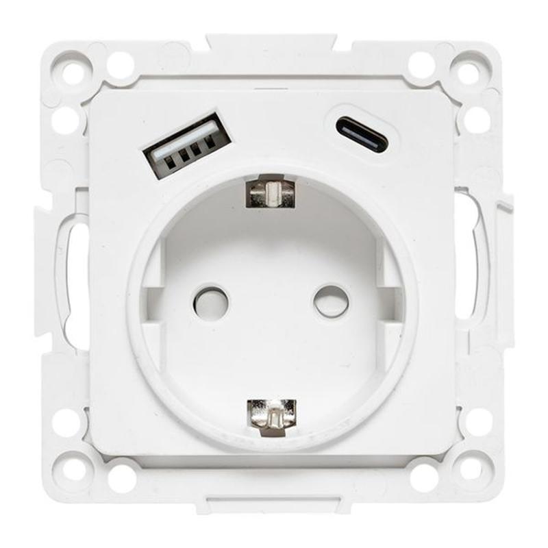 Стокгольм Механизм Розетки 1-местной с/з, USB A+C 16А винтовые клеммы белый с защ. штор. | EYR16-2USB-typeA-typeC | EKF — миниатюра 10