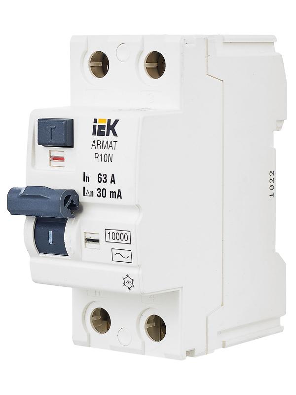 Выключатель дифференциальный (УЗО) R10N 2P 63А 30мА тип AC ARMAT | AR-R10N-2-063C030 | IEK — миниатюра 8