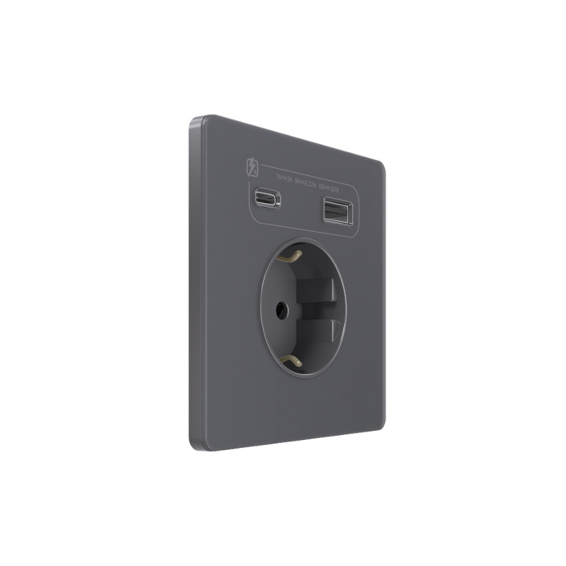 Systeme Infinity, Розетка С/У с ЗК и зар.устр.USB А+С 20Вт (250В, 16А, защит.шторки), Вулканический пепел — Systeme Electric