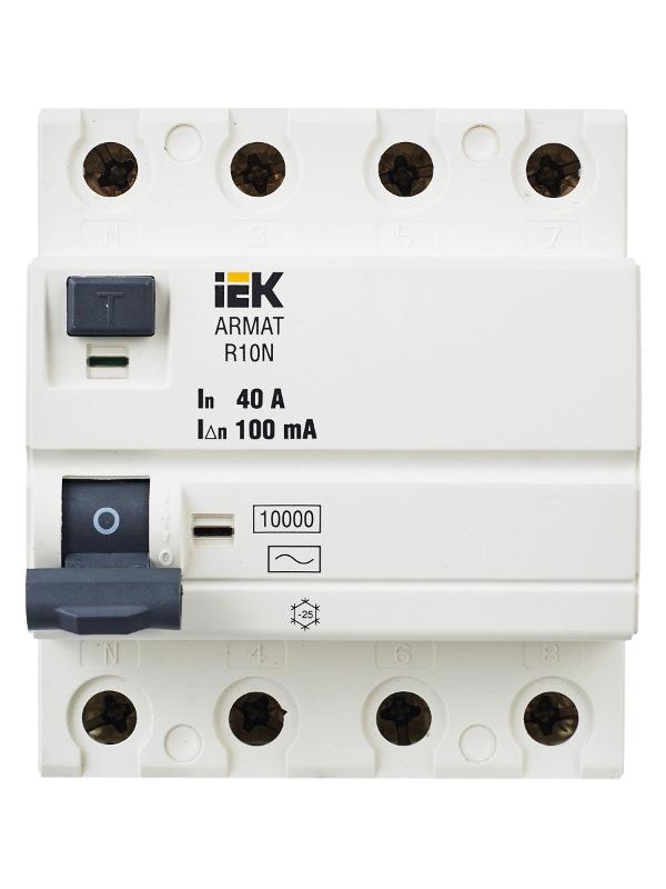 Выключатель дифференциальный (УЗО) R10N 4P 40А 100мА тип AC ARMAT | AR-R10N-4-040C100 | IEK — миниатюра 2