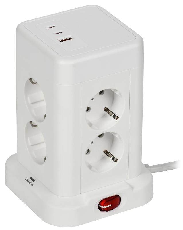 DOMINIC Удлинитель У08K 1,5м 3х1мм2 USB A+C 20Вт бел | DN-YP30-16-08-01-ZKU-K01 | IEK — миниатюра 1