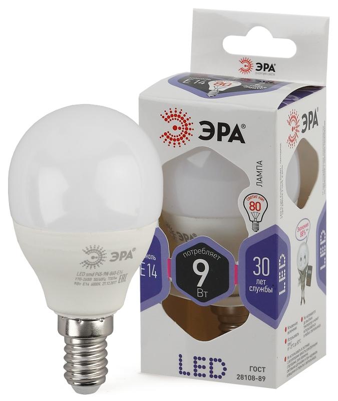 Лампа светодиодная LED 9Вт Е14 6000К smd P45-9W-860-E14 | Б0031411 | ЭРА — миниатюра 1