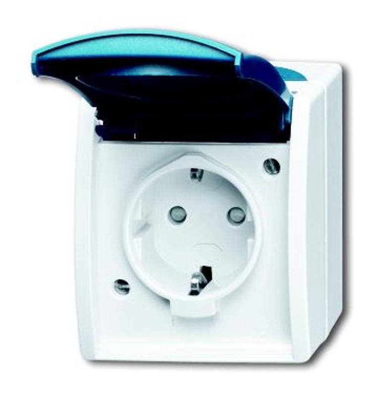 Розетка SCHUKO 16А 250В IP44 для открытого монтажа, с полем для надписи, серия ocean, цвет серый/сине-зелёный | 2083-0-0848  | 2CKA002083A0848 | ABB — ABB