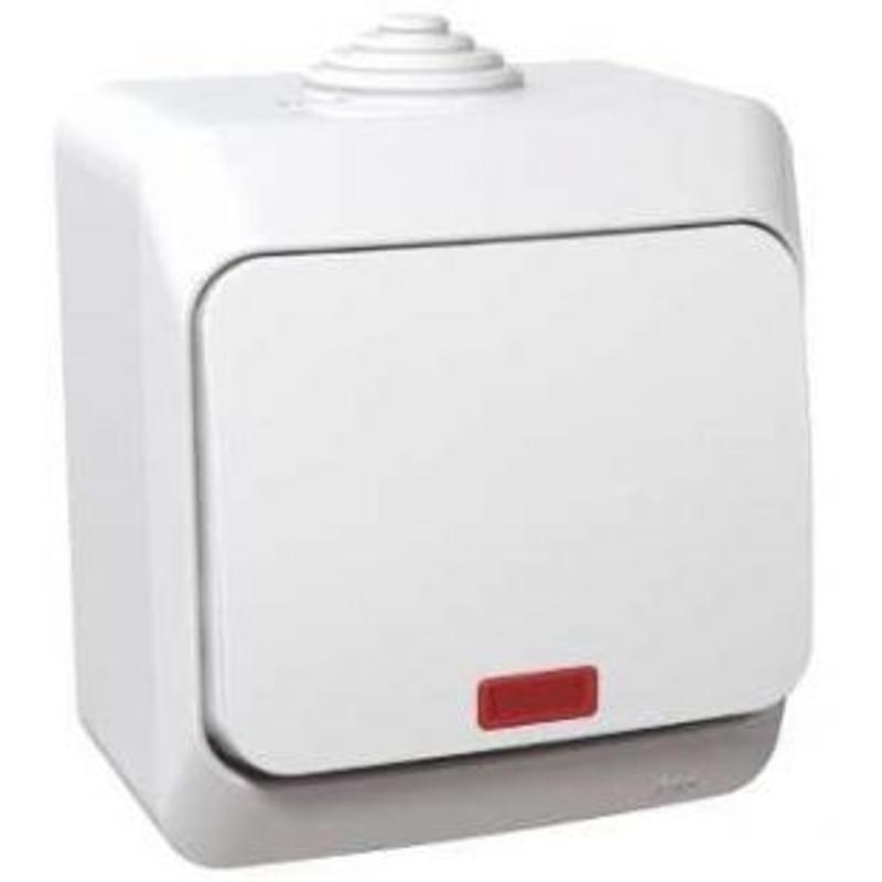 Этюд Белый О/У Выключатель 1-клавишный с подсветкой IP44 | BA10-045B | SE — миниатюра 2