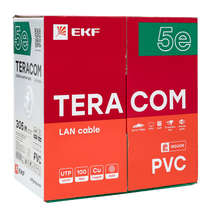Кабель витая пара TERACOM Cat.5E U/UTP 4 пары solid оболочка PVC цвет серый (упак. 305м) | TRC-5EUTP-04PVC-GY-IN3 | EKF — миниатюра 14