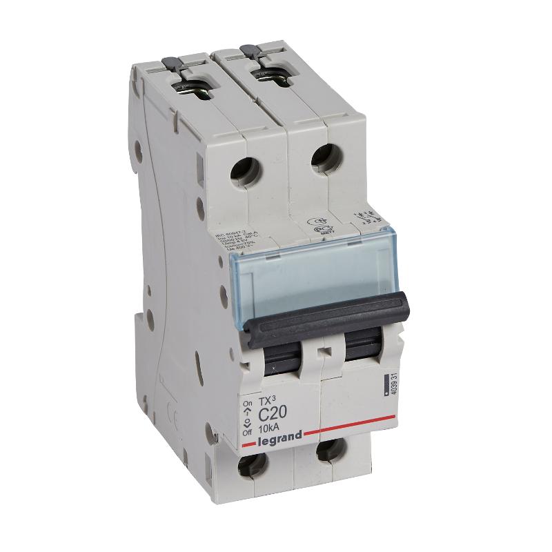 Выключатель автоматический двухполюсный TX3 6000 20А C 10кА | 403931 | Legrand — Legrand