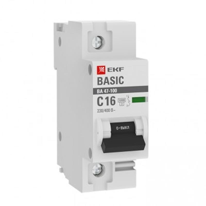 Выключатель автоматический однополюсный 1P 16А (C) 10kA ВА 47-100 EKF Basic | mcb47100-1-16C-bas | EKF — EKF