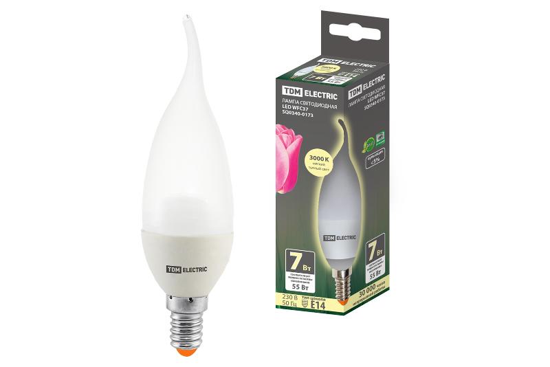 Лампа светодиодная LED 7Вт E14 230В 3000К WFC37 свеча | SQ0340-0173 | TDM — TDM ELECTRIC
