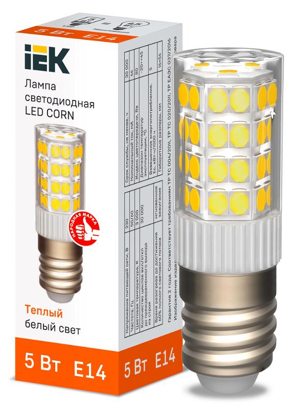 Лампа светодиодная CORN капсула 5Вт 230В 3000К керамика E14 IEK | LLE-CORN-5-230-30-E14 | IEK — фото 1 | Sento