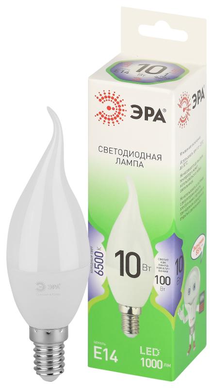 Лампа светодиодная  GREEN LINE LED BXS-10W-865-E14 GL E14 10 Вт свеча на ветру холодный свет | Б0067134 | ЭРА — миниатюра 1
