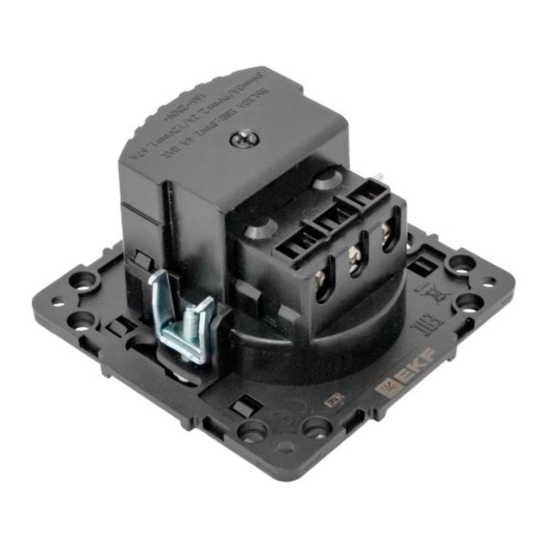 Стокгольм Механизм Розетки 1-местной с/з, USB 2A 16А винтовые клеммы черный с защ. штор. | EZR16-2USB-typeA | EKF — миниатюра 8