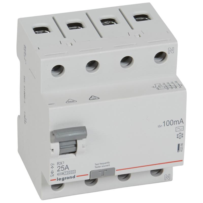 Выключатель дифференциальный (УЗО) RX3 4п 25А 100мА тип AC | 402066 | Legrand — Legrand