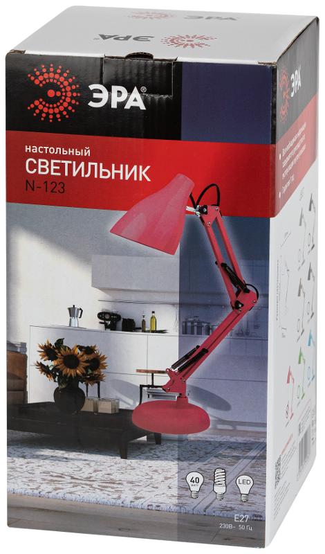 Настольный светильник N-123-E27-40W-P Е27 с основанием розовый | Б0052757 | ЭРА — миниатюра 2