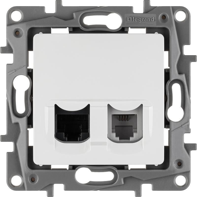 Etika Белый Розетка телефонная + компьютерная (RJ11+RJ45) 5 кат. UTP — миниатюра 5