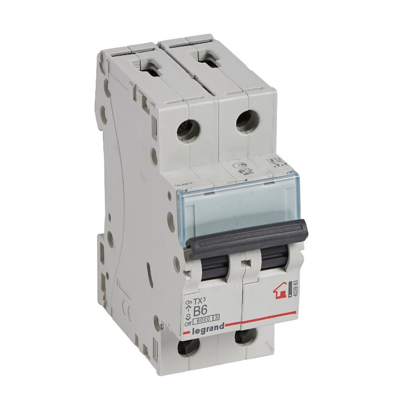 Выключатель автоматический двухполюсный TX3 6000 6А B 6кА | 403983 | Legrand — Legrand