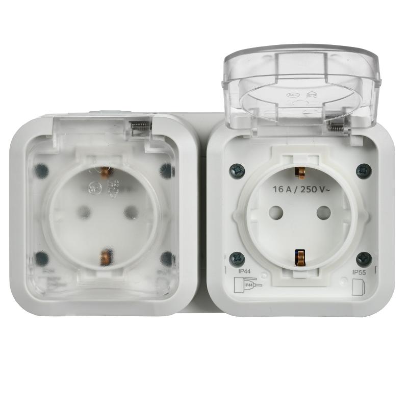 TORS Розетка 2-ая с з/к кр. гориз. 16А IP55 TS322 белый | TS-R26-16-55-G-K01 | IEK — миниатюра 2