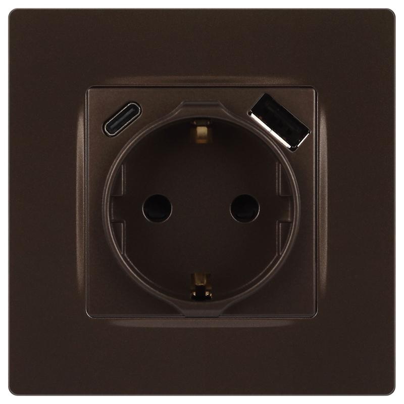 Розетка  Серия 12 12-4108-13 2P+E 16A-250В со шторками с USB type-A+C 5В-3А бронза | Б0067757 | ЭРА — миниатюра 3