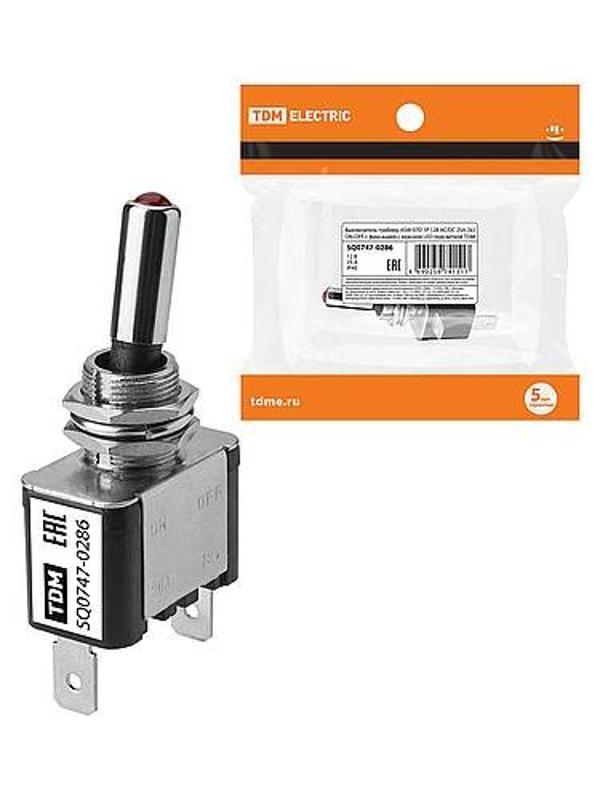 Выключатель-тумблер ASW-07D 1P 12В AC/DC 25А (3c) ON- OFF с фиксацией с красной LED подсветкой  | SQ0747-0286 | TDM — TDM ELECTRIC