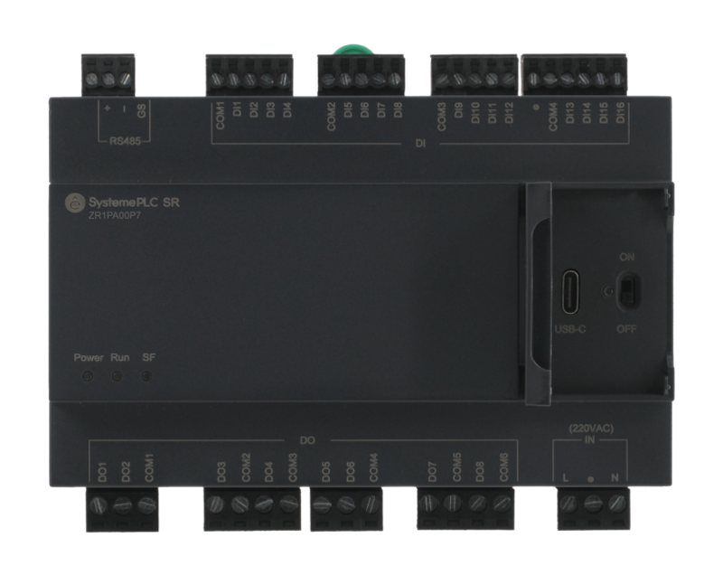 Реле интеллектуальное SR1, 220 VAC, 24 IO: 16 DI, 8 DO, 1xRS485, 1xUSB, без дисплея, без возможности расширения | ZR1PA00P7 | Systeme Electric — миниатюра 3