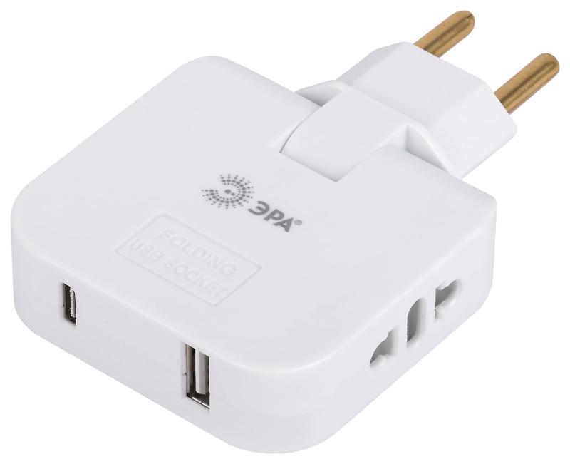 Разветвитель электрический ЭРА SPF-2-FL-USBC поворотный на 2 розетки + 2USB A+C 10А белый | Б0069090 | ЭРА — ЭРА (Энергия света)