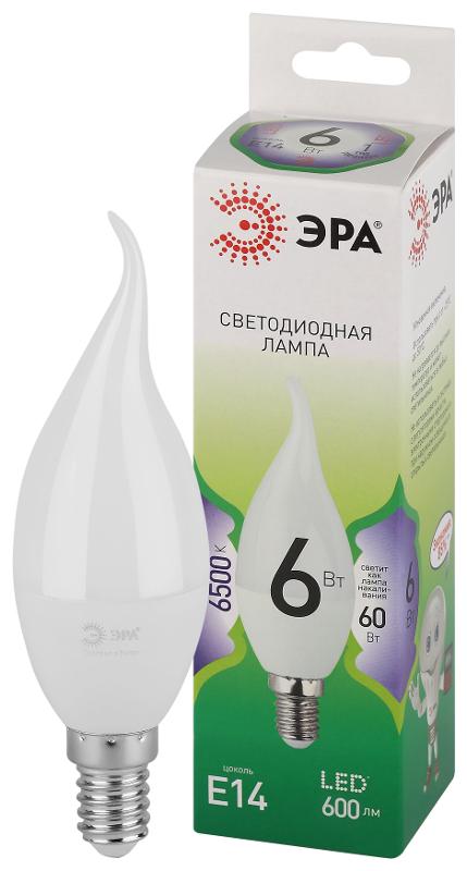 Лампа светодиодная  GREEN LINE LED BXS-6W-865-E14 GL E14 6 Вт свеча на ветру холодный свет | Б0067113 | ЭРА — миниатюра 1