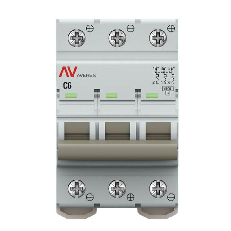 Выключатель автоматический трехполюсный AV-6 DC 6А C 6кА AVERES | mcb6-DC-3-06C-av | EKF — миниатюра 6