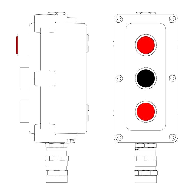 Взрывонепроницаемый пост управления из алюминия LCSD-03-B-MC-L1R(220)x1-P1B(11)x1-P1R(11)x1-PCMB-KA3MHK | LCSD21000110 | DKC — фото 1 | Sento