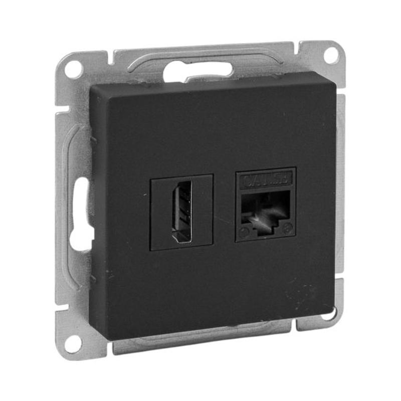 Механизм розетки HDMI+RJ45 (cat5), чёрный Эпика EKF | UP1-SOB-HDMI+RJ45 | EKF — EKF