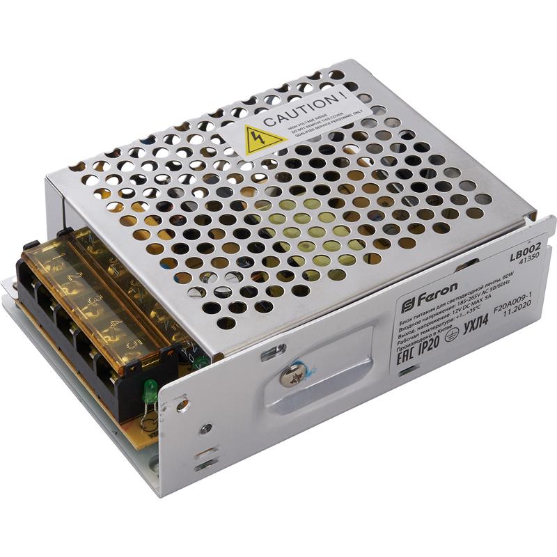 Трансформатор электронный для светодиодной ленты LB002  60W 12V 110*78*36мм (драйвер) | 41350 | Feron — фото 1 | Sento