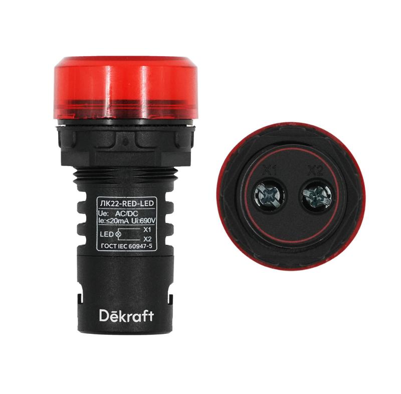Лампа комм. ADDS 22 мм LED кр. 220В AC/DC ЛK-22  | 25119DEK | DEKraft — DEKraft