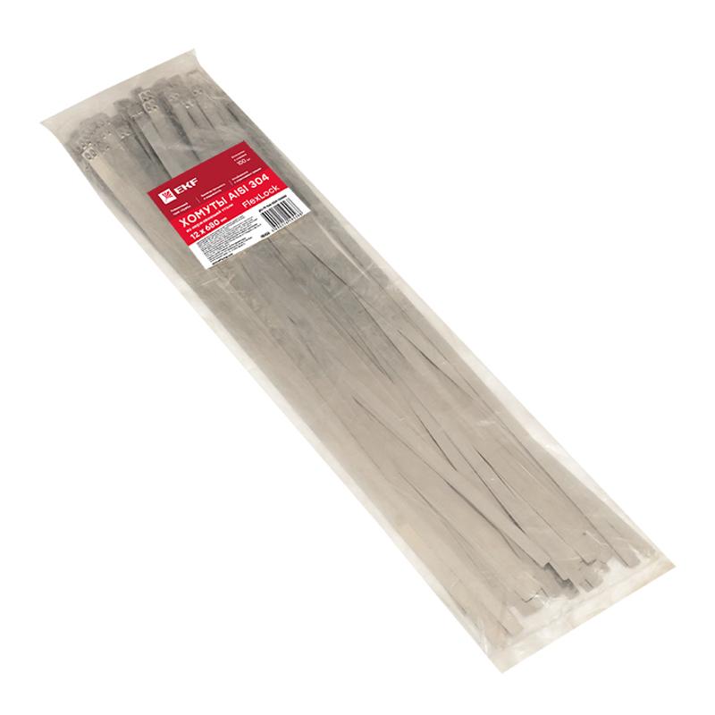 Хомут AISI 304 из нержавеющей стали, 12x680 (100 шт.) FlexLock PROxima|plc-fl-tss-304-12x680|EKF — миниатюра 3