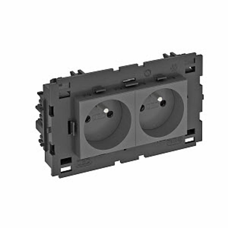 Розетка двойная 0° Modul45connect франц. стандарт, 250 В, 16A (черный) (STD-F0C8 SWGR2) | 6120630 | OBO Bettermann — миниатюра 2