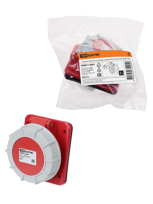 Розетка скрытой установки угловая IP67 63А 3Р+РЕ 380В | SQ0611-0061 | TDM — TDM ELECTRIC