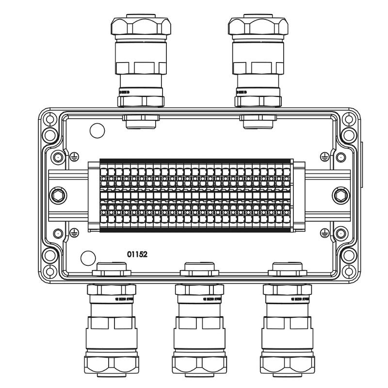 Коробка клеммная Ex из алюминия: 1Ex e IIC Т5 Gb / Ex tb IIIB T95°C DbIP66: Клеммы 2,5 кв.мм -25 шт.: А,С:ввод D8-13мм под небронир-ныйкабель в мет — DKC (ДКС)