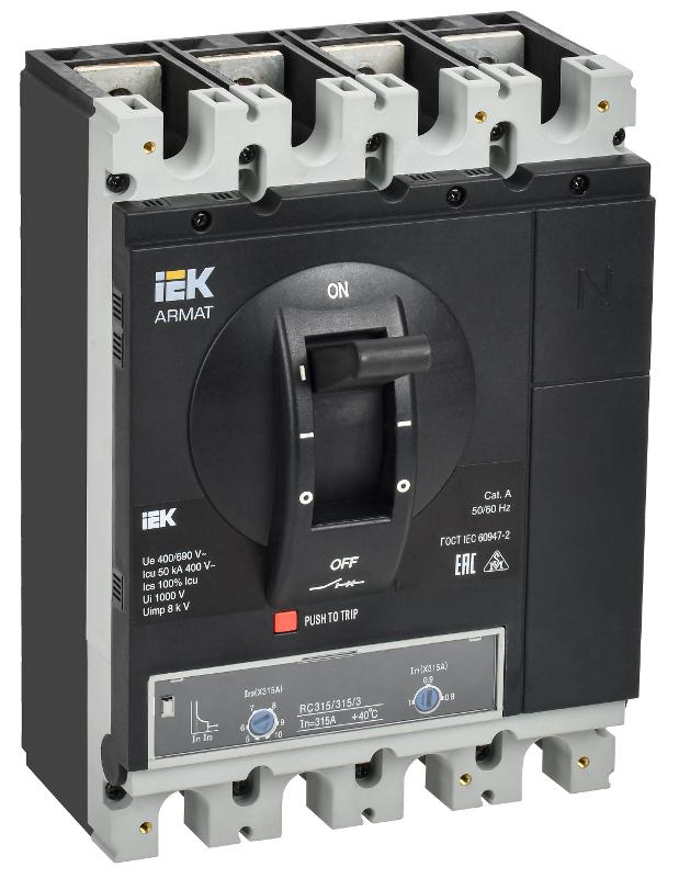 ARMAT Авт. выкл. лит. корпус 4P H 50кА 315А ТМ рег. | AR-MCCB-4H-050-0315A-ATUC | IEK — фото 1 | Sento