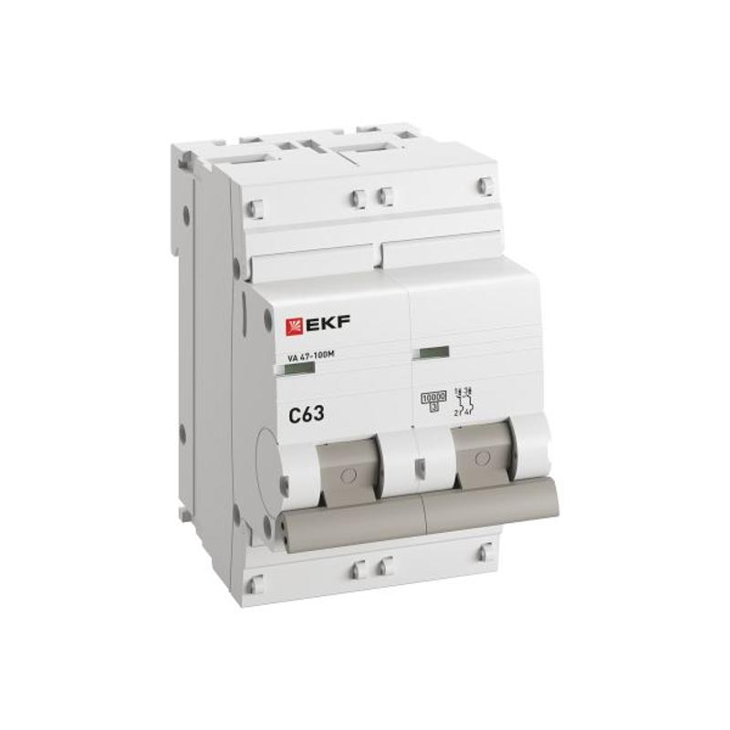 Выключатель автоматический двухполюсный 2P 63А (C) 10kA ВА 47-100M с электромагнитным расцепителем PROxima | mcb47100m-2-63C-pro | EKF — миниатюра 6