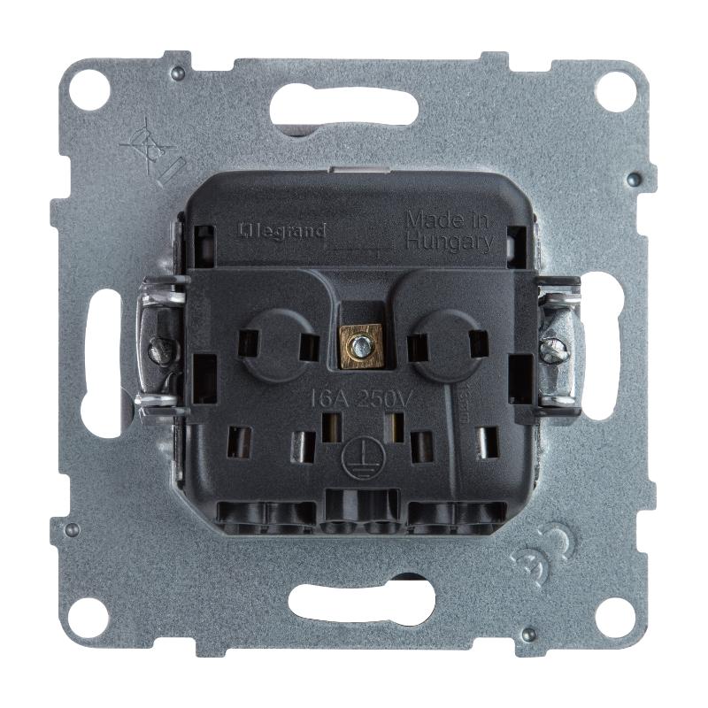 SUNO Силовая розетка 2К+З 16А 250В. С крышкой IP21. С защитными шторками. Безвинтовые зажимы Цвет "Алюминий" | 721327 | Legrand — Legrand