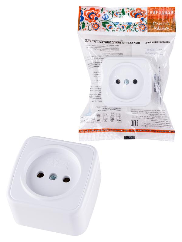 Розетка 2П открытой установки IP20 10А, белая "Дача" Народная | SQ1824-0007 | TDM — TDM ELECTRIC