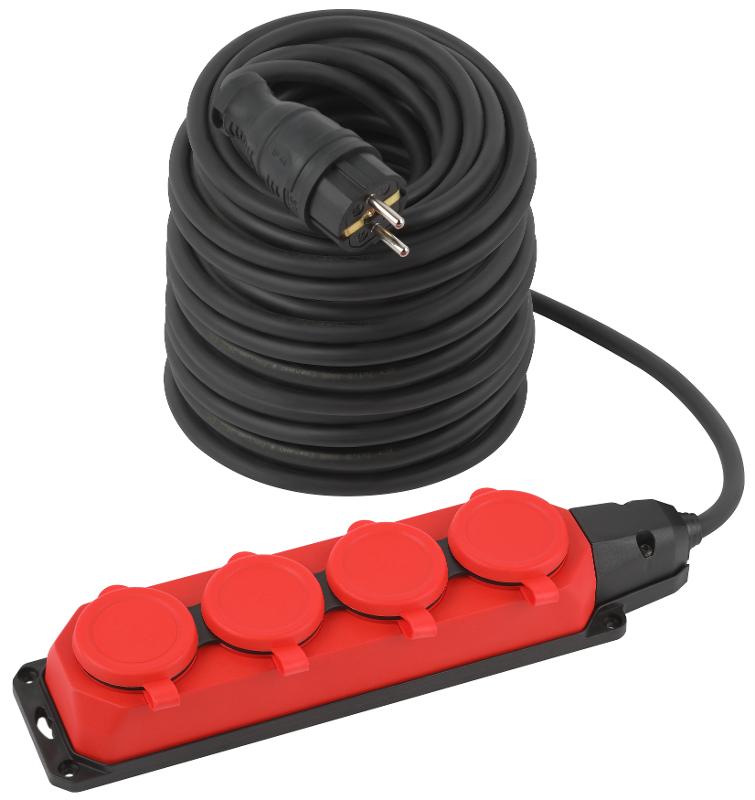 Удлинитель силовой UK-4e-3x1,5-50m-IP44(KG) с заземлением 4 розетки каучук 50м КГ 3х1,5мм2 IP44 | Б0057590 | ЭРА — миниатюра 1