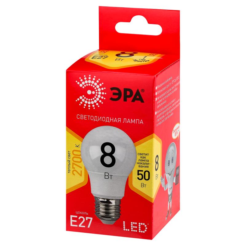Лампа светодиодная LED A55-8W-827-E27 R ЭРА (диод, груша, 8Вт, тепл, E27) (10/100/2000) | Б0052659 | ЭРА — миниатюра 5