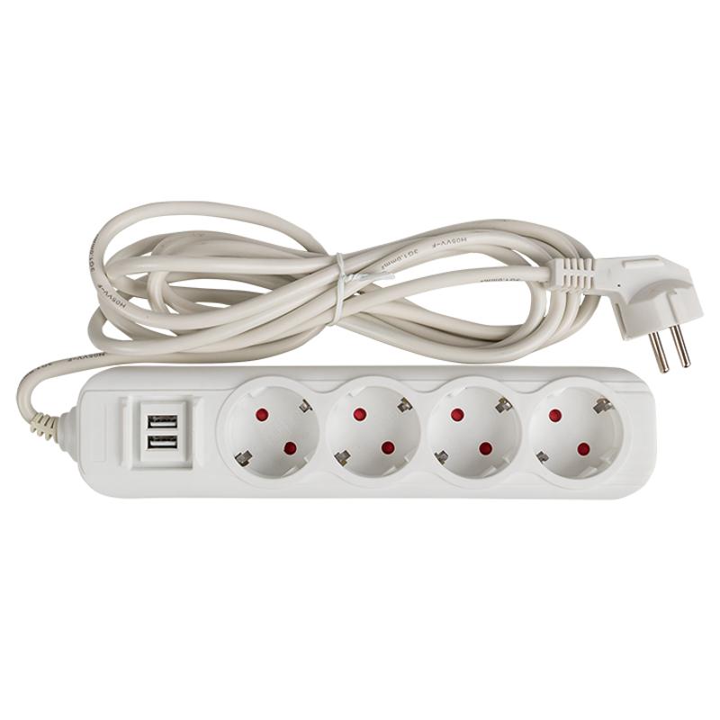 Удлинитель "Эксперт" 4 гнезда 5 метров 16А/3,5кВт с 2 USB 2,1А ПВС 3х1 | UBA16-2USB-4-05i | EKF — миниатюра 4