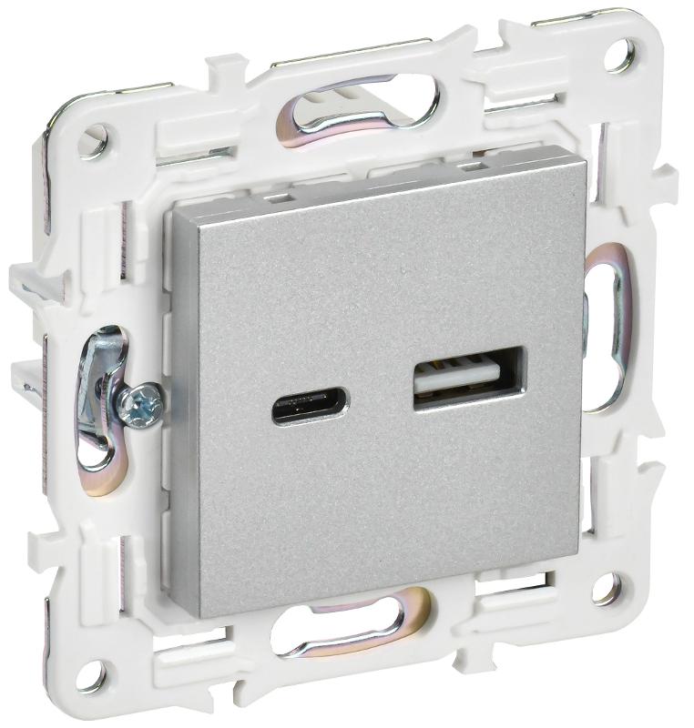 SKANDY Розетка USB A+C 18Вт SK-R13S серебряный  | SK-U22-018-K23 | IEK — IEK (ИЭК)