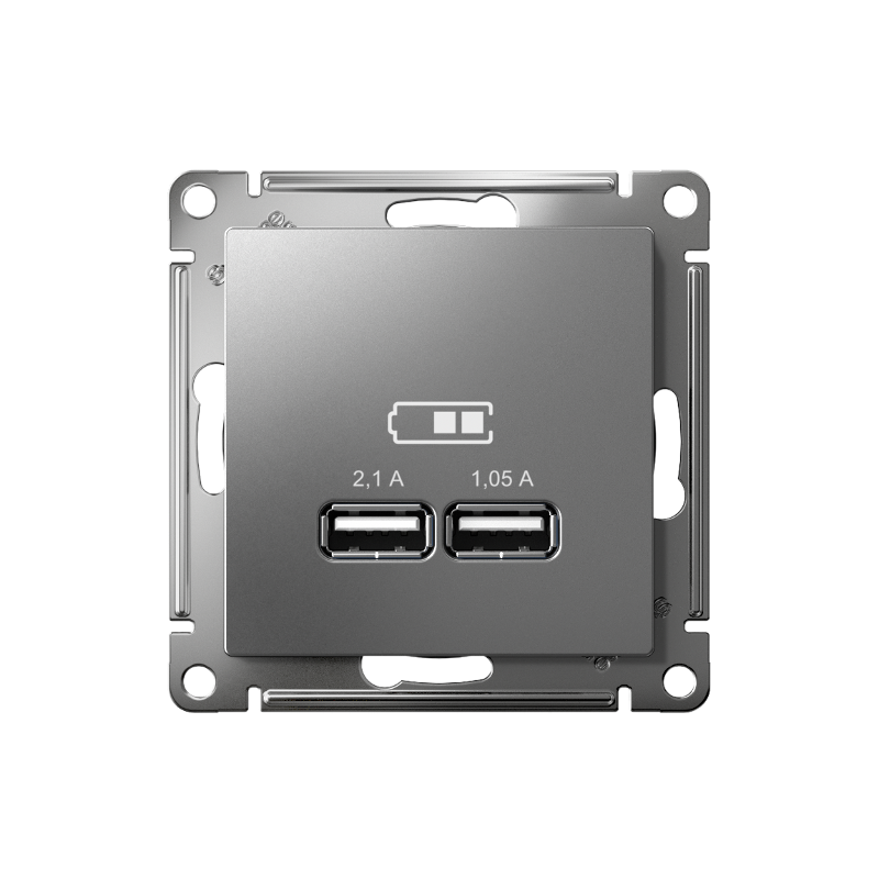 AtlasDesign Сталь Розетка USB, 5В, 1 порт x 2,1 А, 2 порта х 1,05 А, механизм | ATN000933 | SE — миниатюра 2