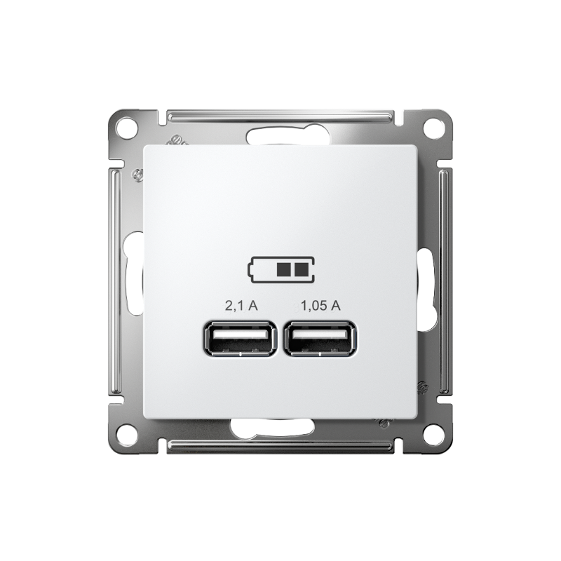 AtlasDesign Белый Розетка USB, 5В, 1 порт x 2,1 А, 2 порта х 1,05 А, механизм | ATN000133 | SE — миниатюра 2