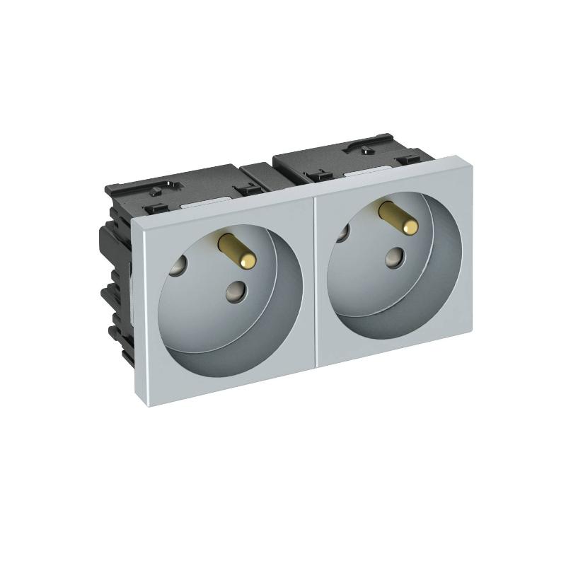 Розетка двойная 33° Modul45connect, франц. стандарт, 250 В, 16A (серебристый) (STD-F3C AL2) | 6120682 | OBO Bettermann — OBO Bettermann