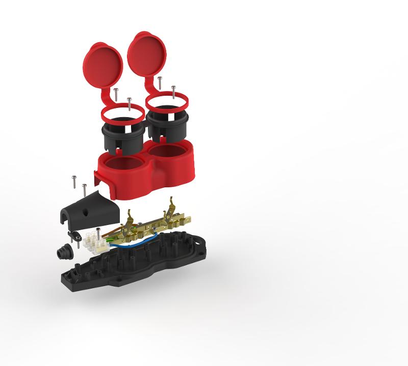 Колодка  KX-2e-RED-IP44 каучуковая с заземлением 2 розетки 16A IP44 красная | Б0068443 | ЭРА — миниатюра 2