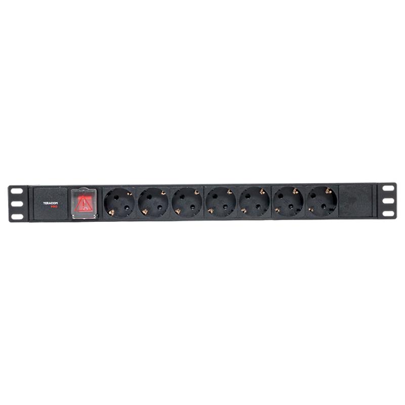 Блок розеток PDU TERACOM PRO 19" 1U 10А/250В 7 розеток Schuko с выключателем разъем C14 | TRP-HPD-LS-10A-7SH-C14 | EKF — миниатюра 3