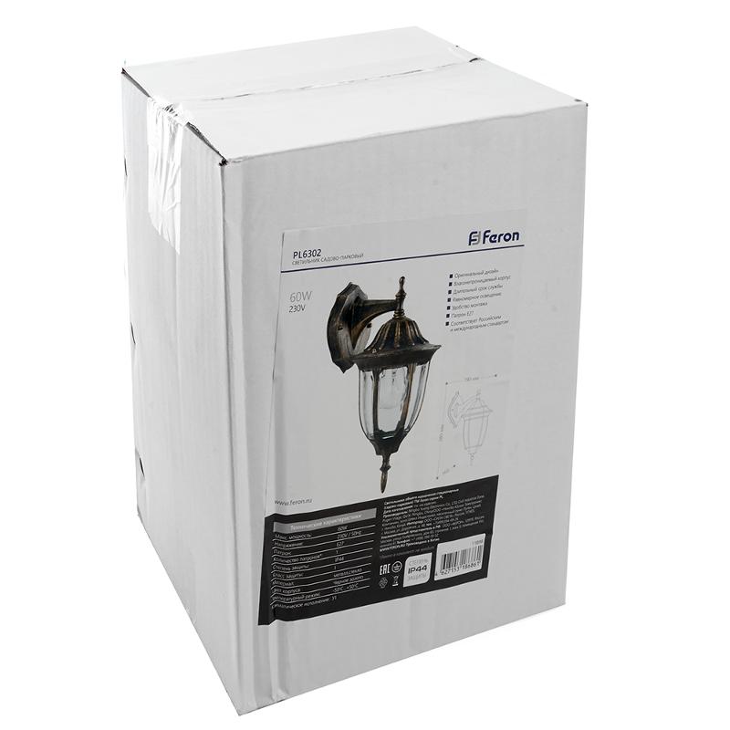 Светильник садово-парковый PL6302 шестигранный на стену вниз 60W 230V E27, черное золото | 11898 | Feron — миниатюра 7